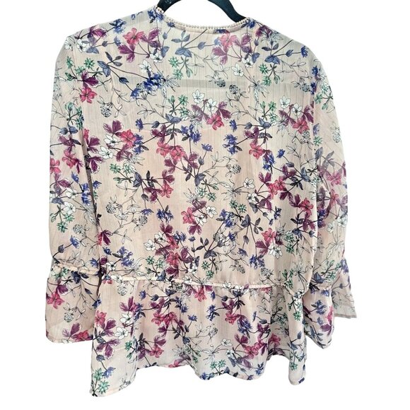 LIZ CLAIBORNE Petite Blouse Women's Floral Sheer Button up W/ cami PL - Picture 2 of 14